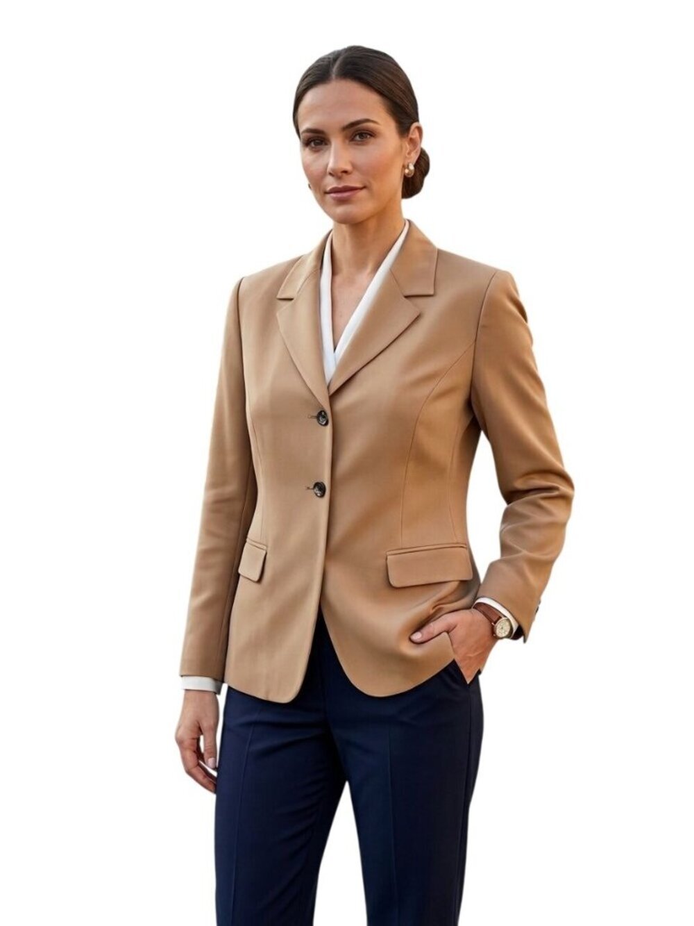 Jones New York Tan Silk 2 Button Blazer Neutral Lined Size 6